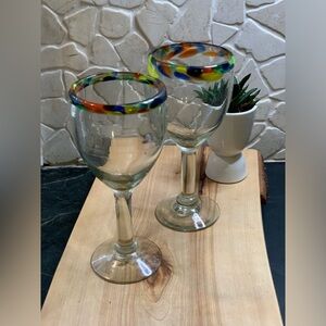 HANDBLOWN MEXICAN WINE GLASSES | Set of 2 | Fused Confetti Rims